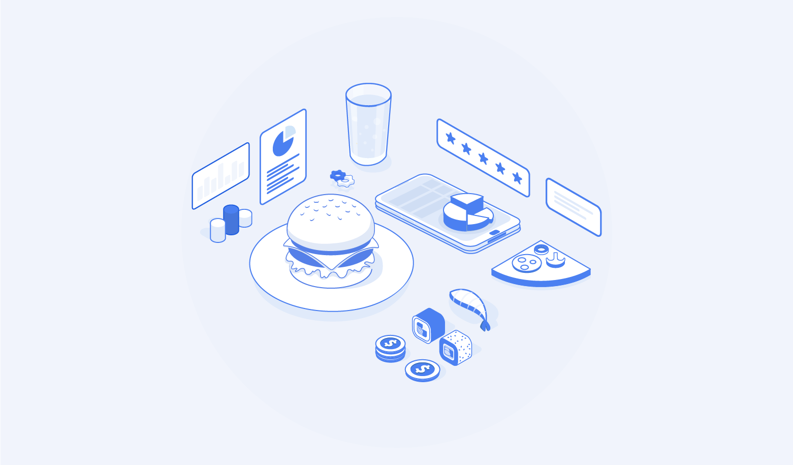 Header graphic showing online food including a whole burger