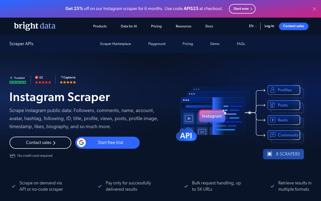 Bright Data Instagram 爬虫 API 产品页面