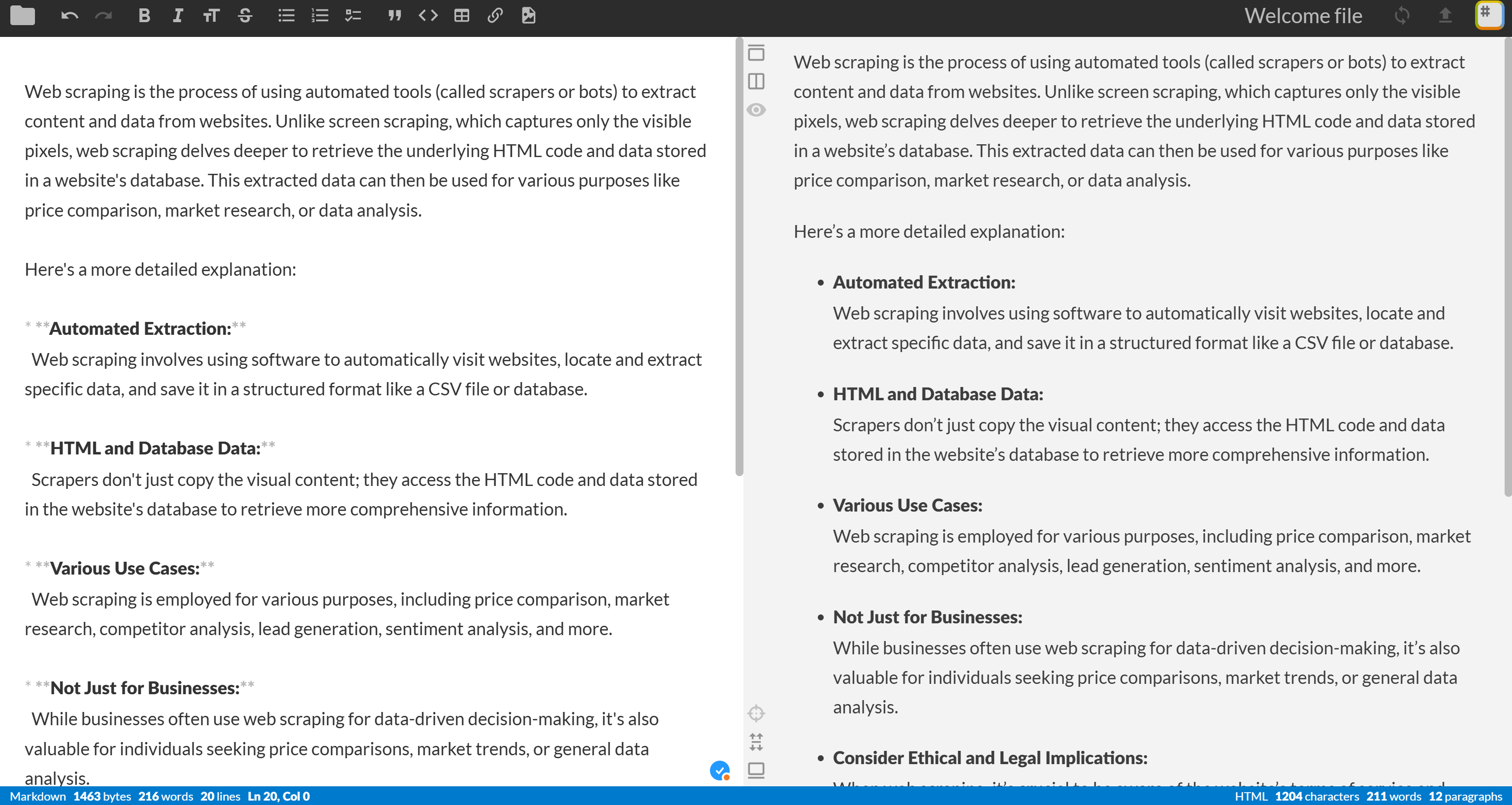 注意右侧的 Markdown 表示法