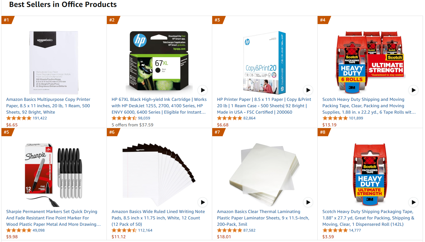 亚马逊 "办公用品 "类畅销产品