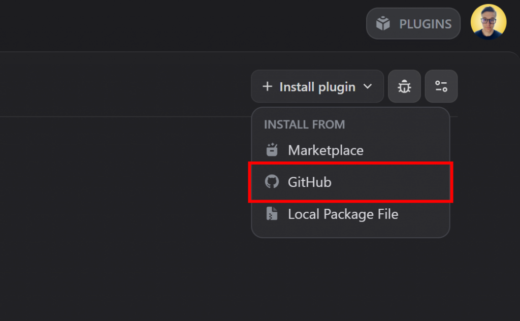 选择 "GitHub "安装按钮