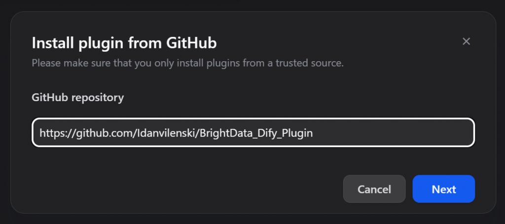为 Bright Data Dify 插件设置 GitHub URL