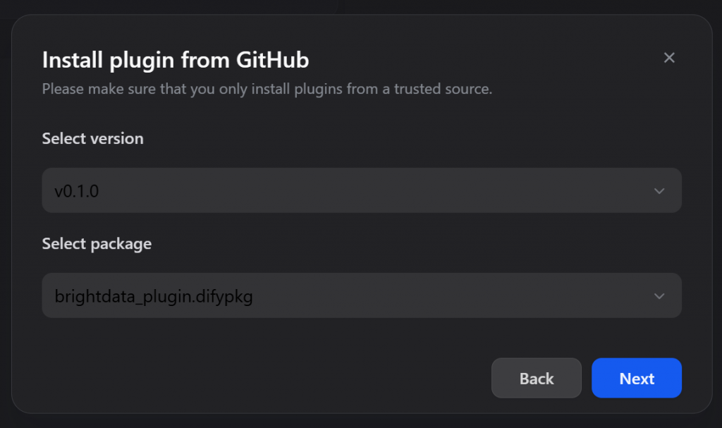 通过 GitHub 安装 Bright Data Dify 插件