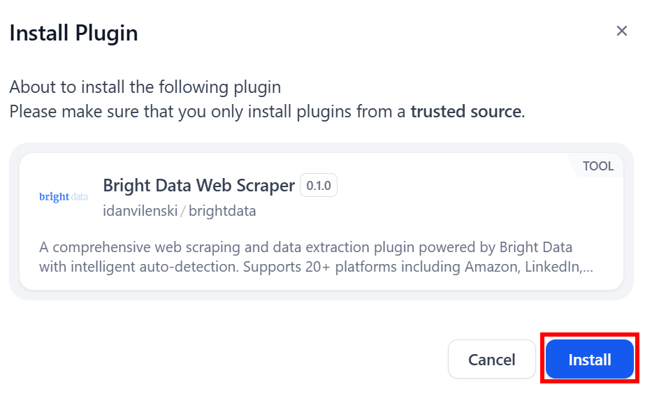 安装 Bright Data Web Scraper 插件