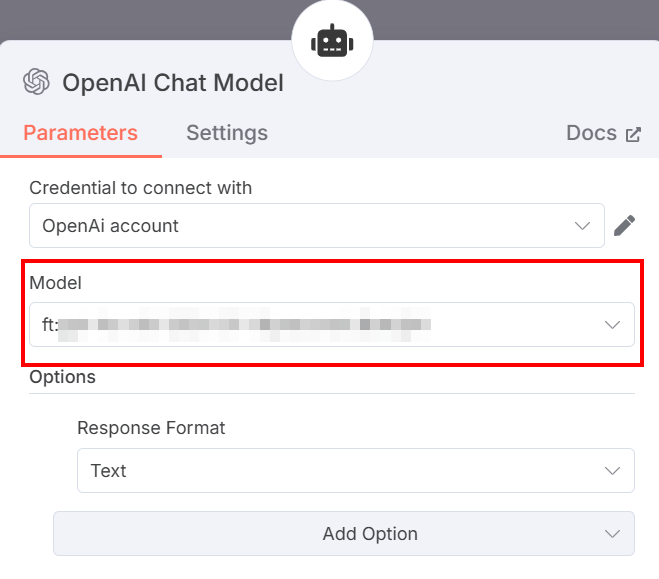 OpenAI 聊天模型节点的设置