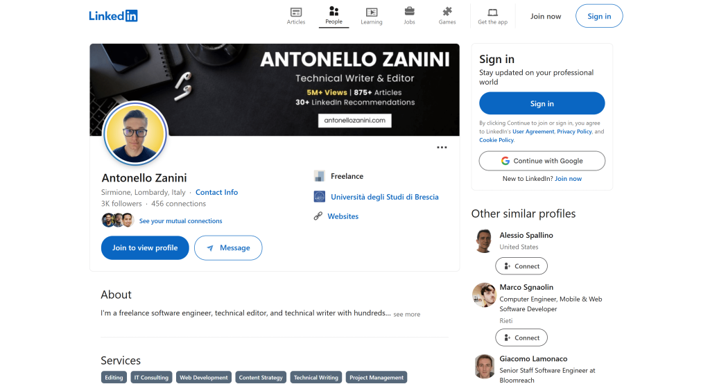 输入的 LinkedIn 页面