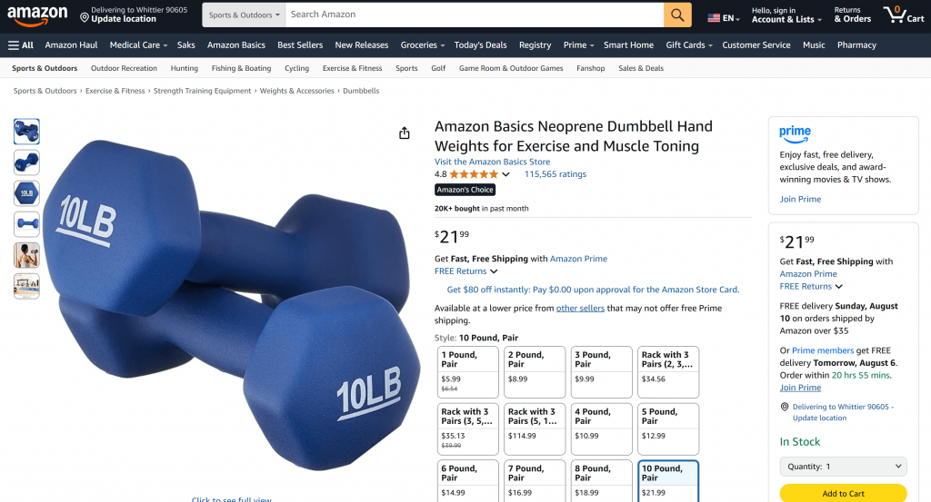 提示中提到的 Amazon 产品页面