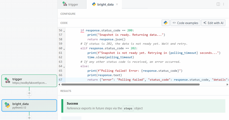 Bright Data 动作执行成功