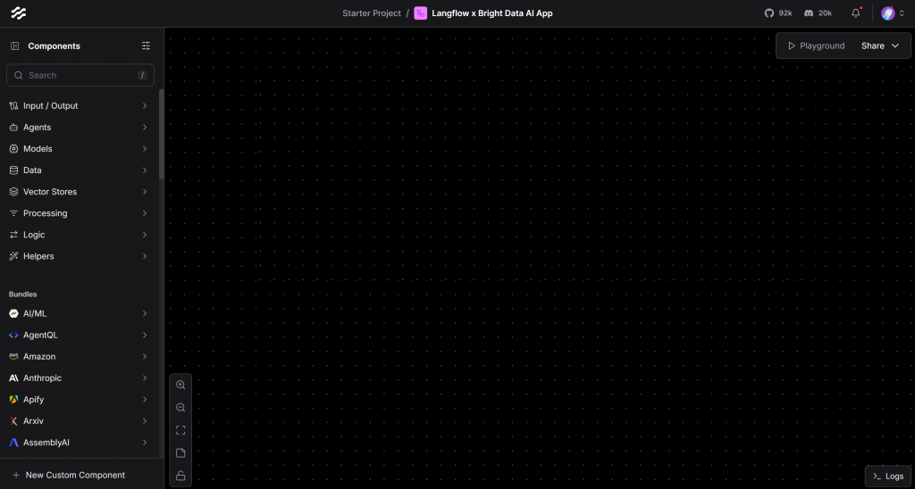 新的 Langflow 空白 Flow 画布