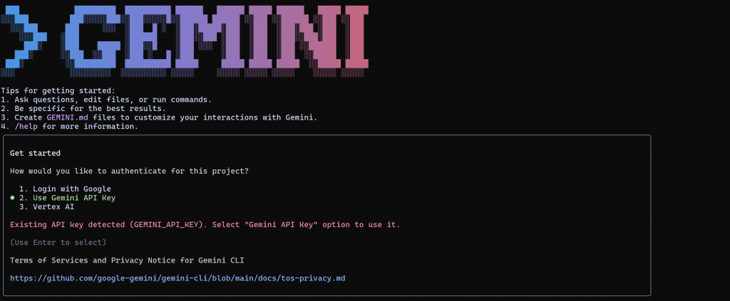 Gemini CLI 认证界面
