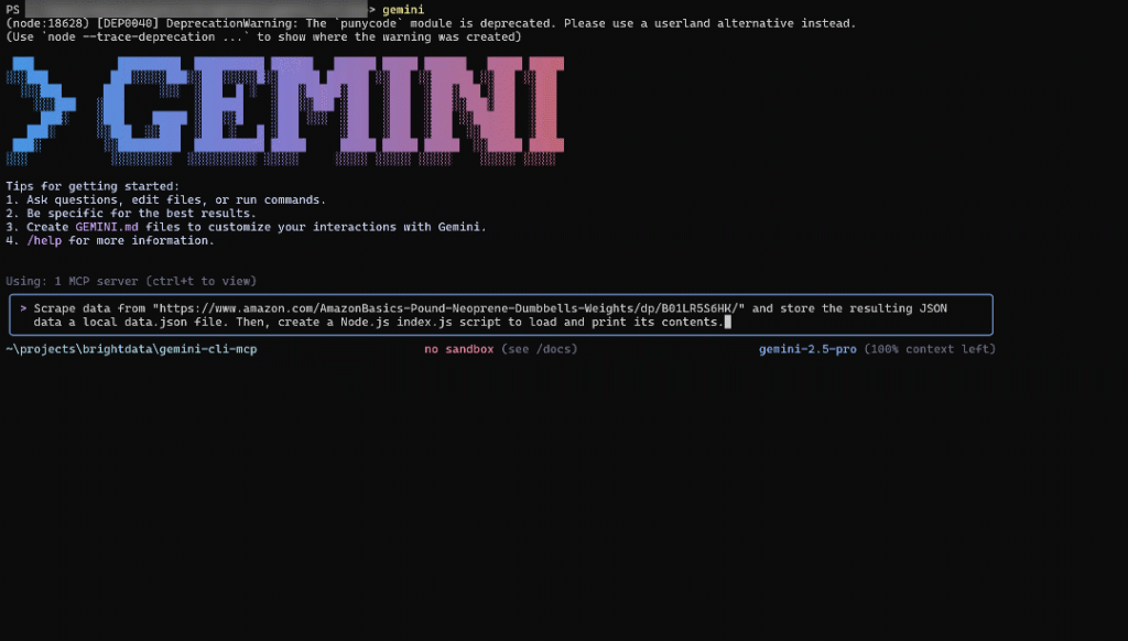 在 Gemini CLI 中执行提示词