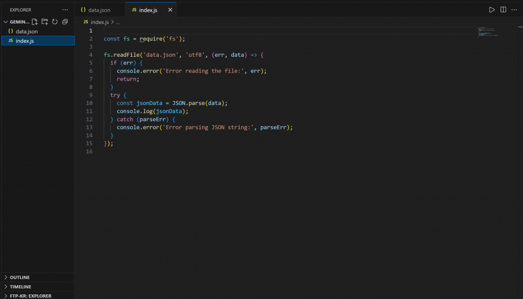 VS Code 中打开的 index.js