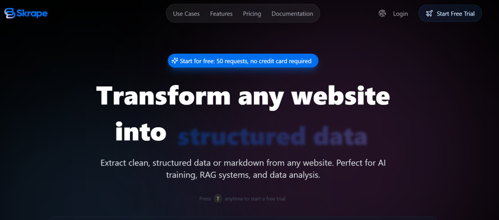Skrape AI homepage
