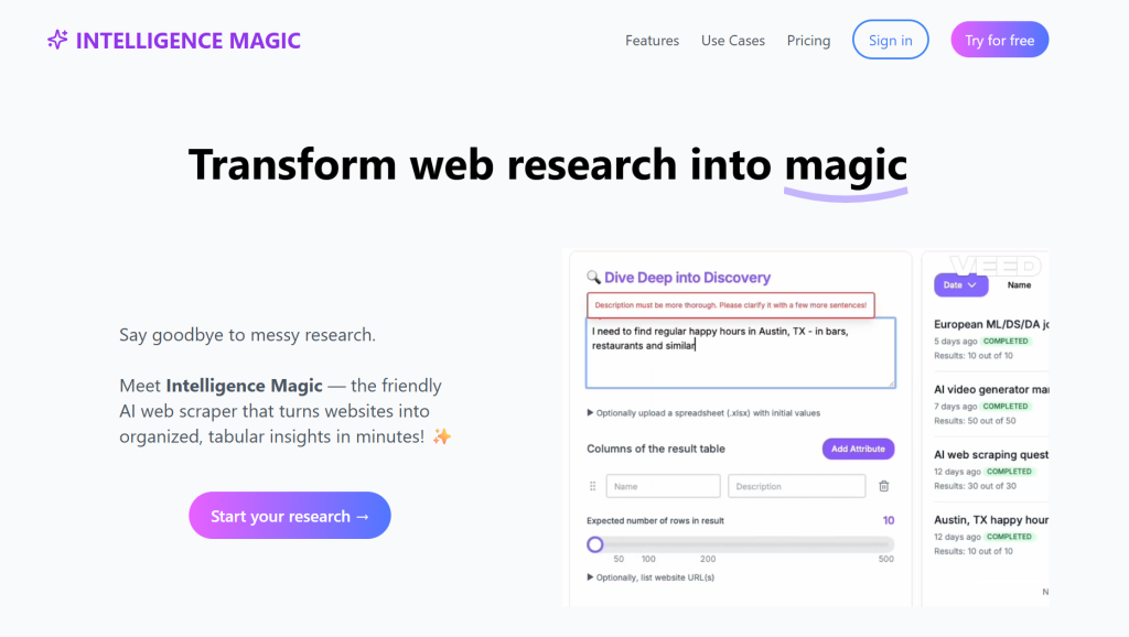 Intelligence Magic website