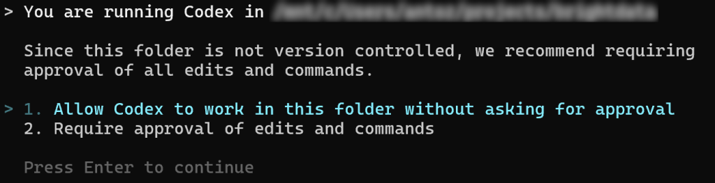 Codex 请求对当前目录操作的权限