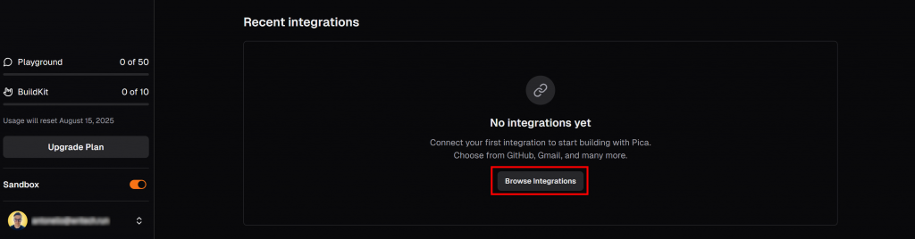 单击“Browse integrations”按钮