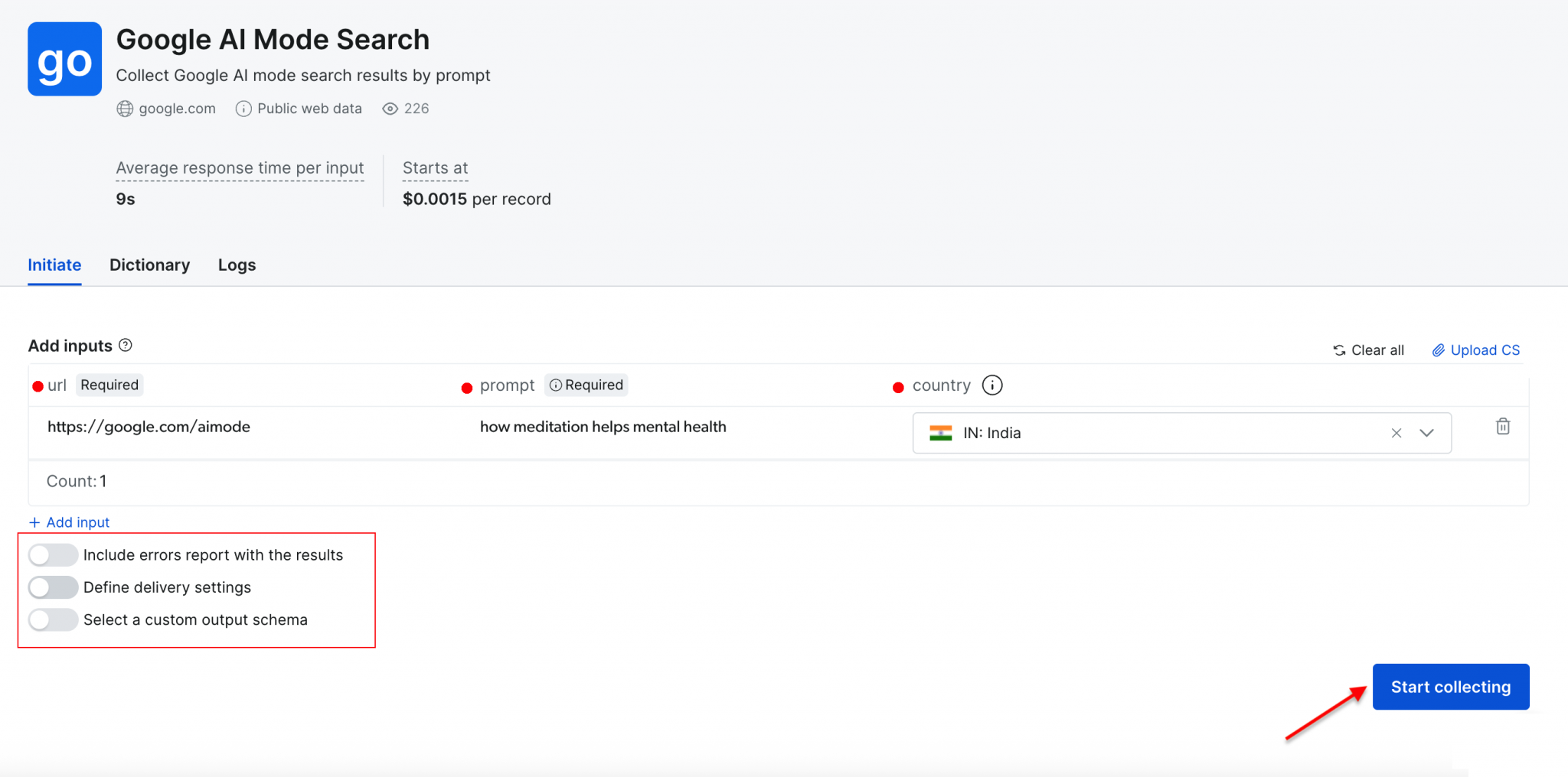 Bright Data Google AI 模式零代码抓取