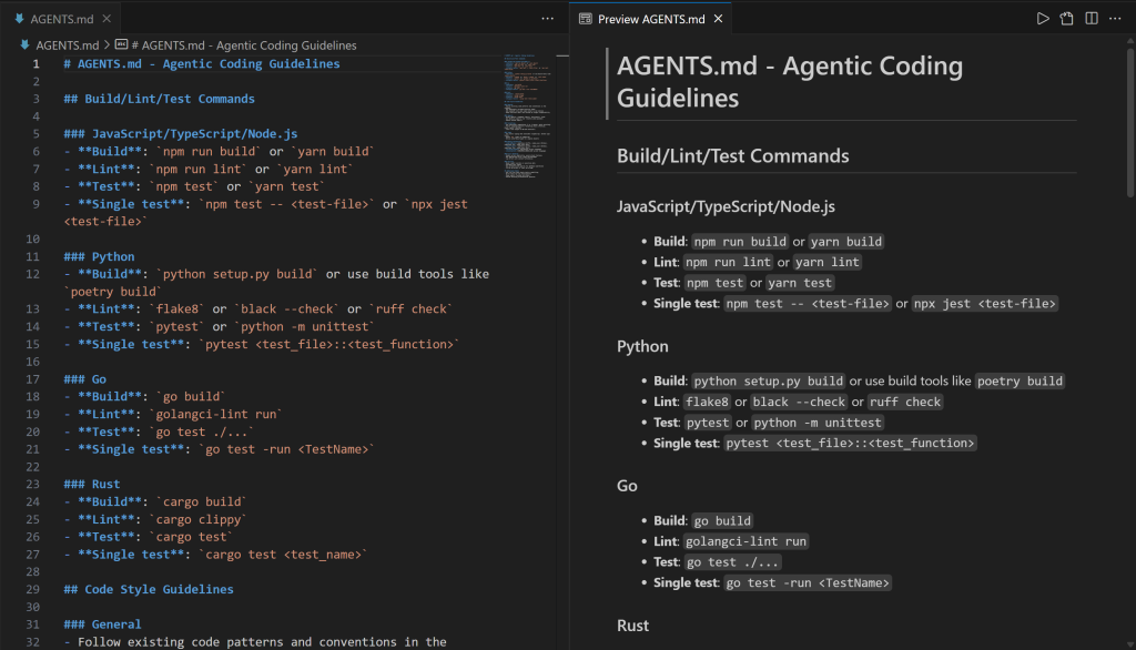 在 VS Code 中查看 AGENTS.md 文件