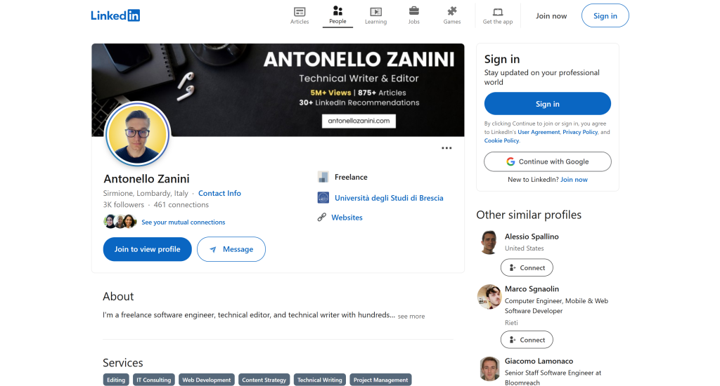 输入的 LinkedIn 页面