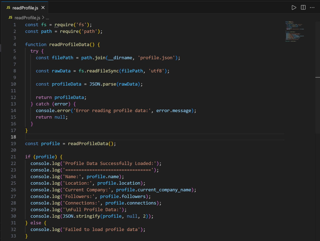 在 VSC 中查看 readProfile.js