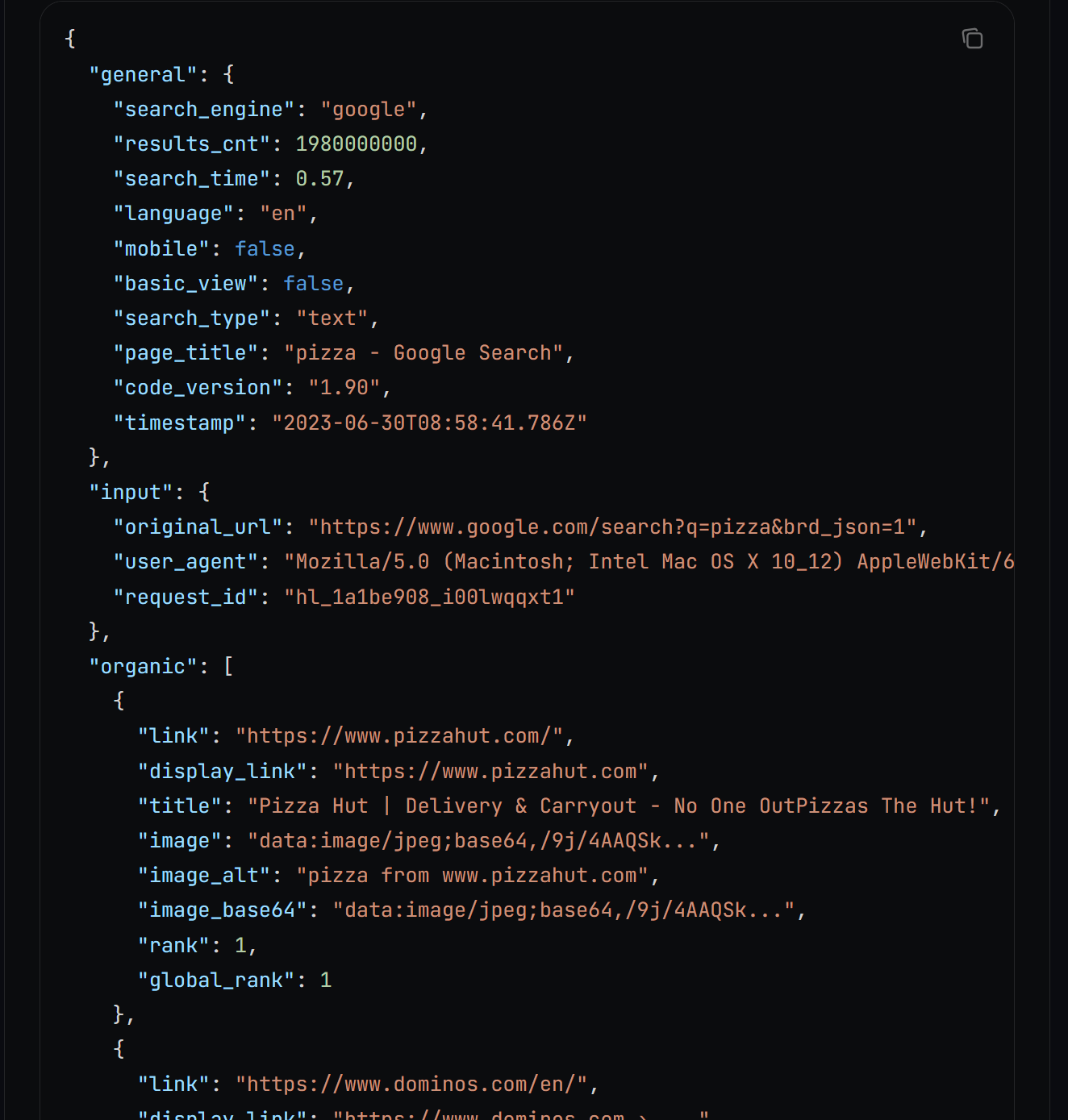 来自 SERP API 的解析后搜索结果