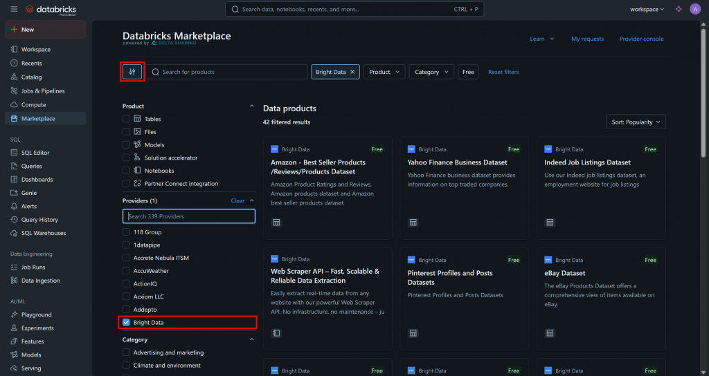 选择“Bright Data”提供商