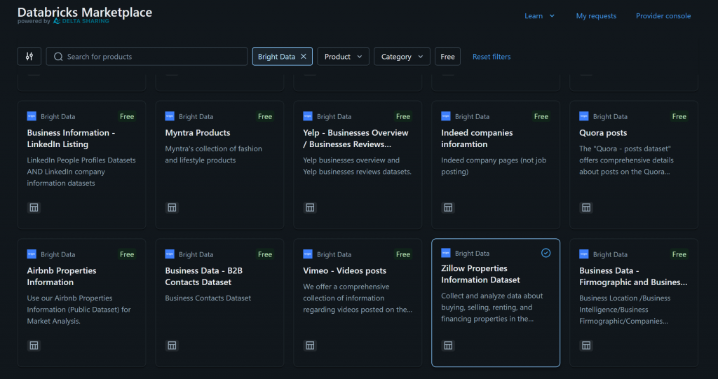 Databricks 上 Bright Data 的“Zillow Properties Information Dataset”产品