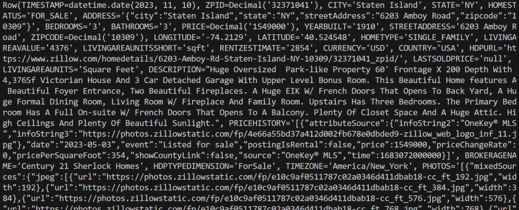单行数据的输出示例