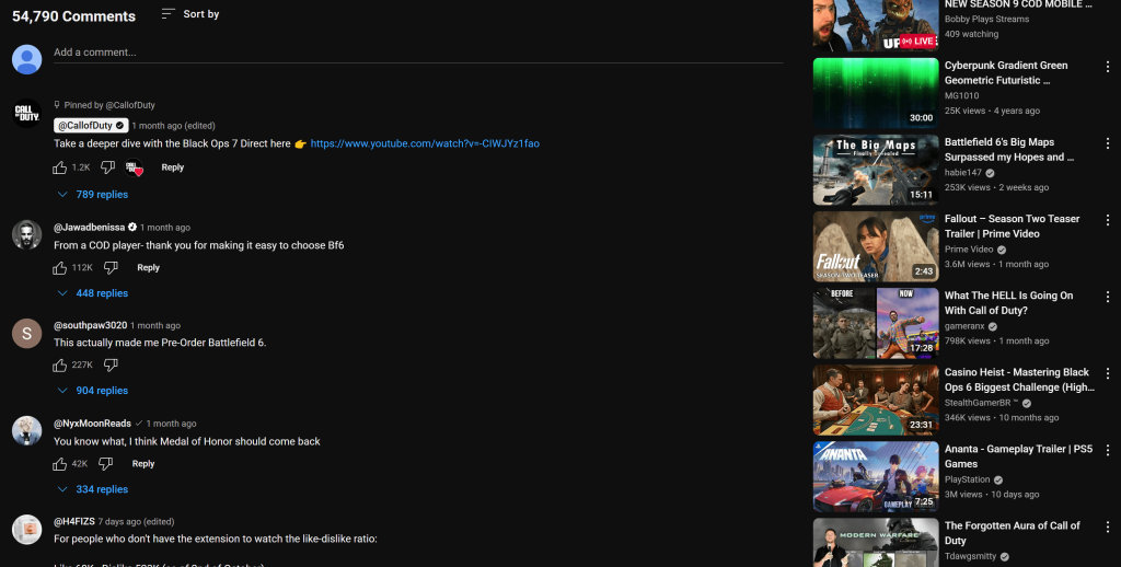 输入视频页面上的评论