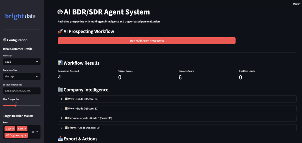 通过 Streamlit 展示的 AI SDR 智能体界面