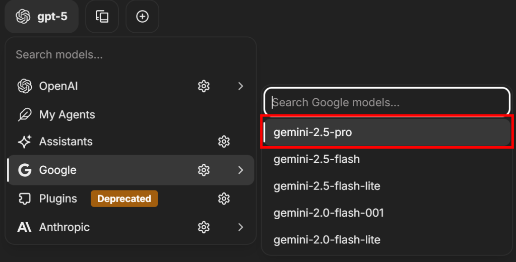 选择“gemini-2.5-pro”模型