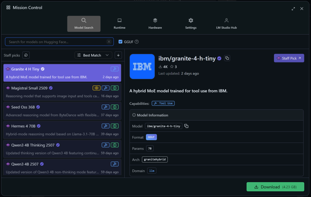 用于模型搜索的“Mission Control”弹窗