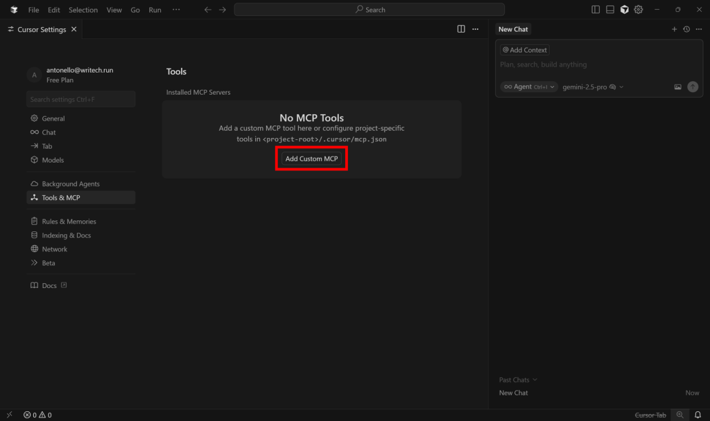 点击 “Add Custom MCP” 按钮