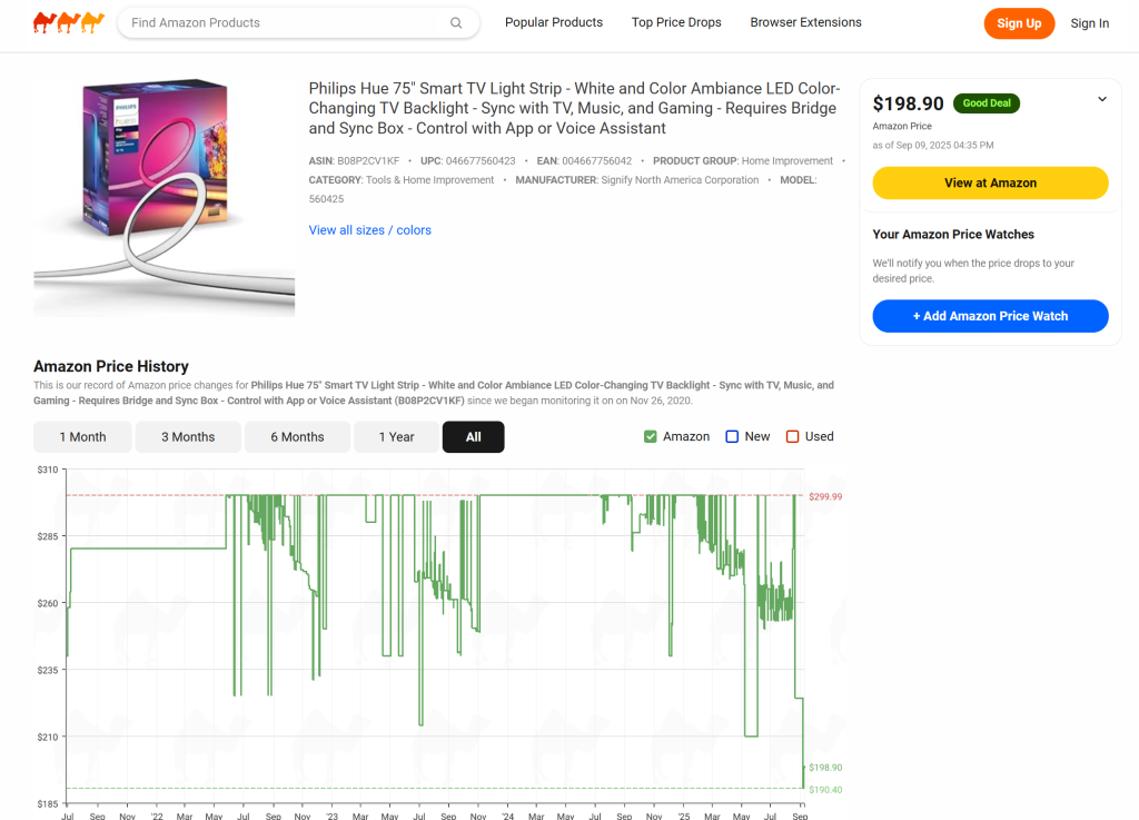 CamelCamelCamel 页面示例