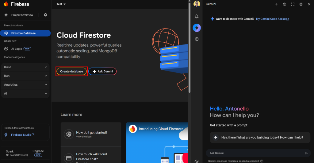 点击 “Create database” 按钮