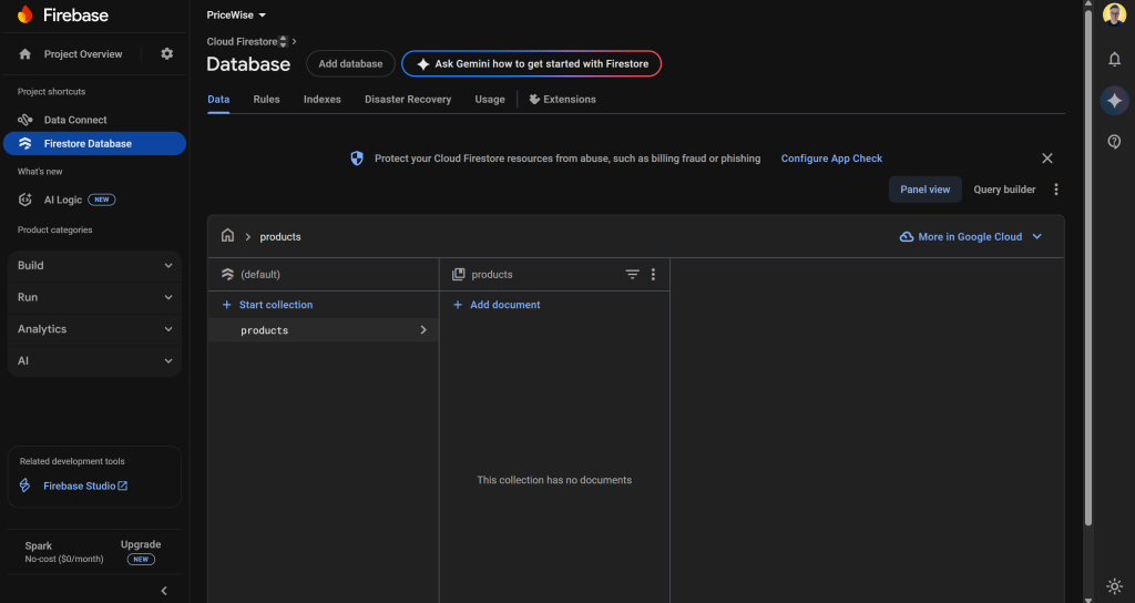 数据库中的 products 集合