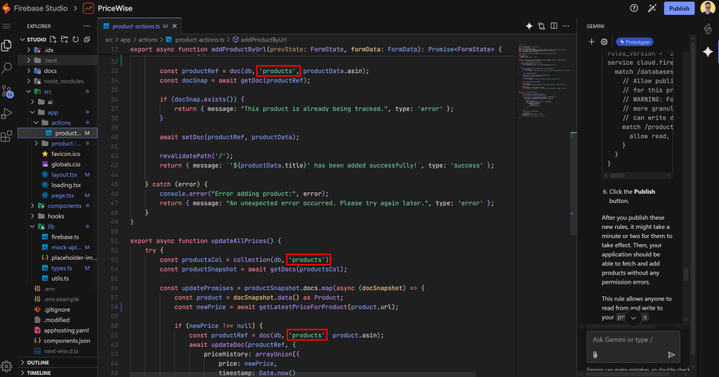 注意集合名为 ‘products’