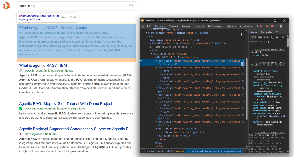 检查目标 DuckDuckGo 页面