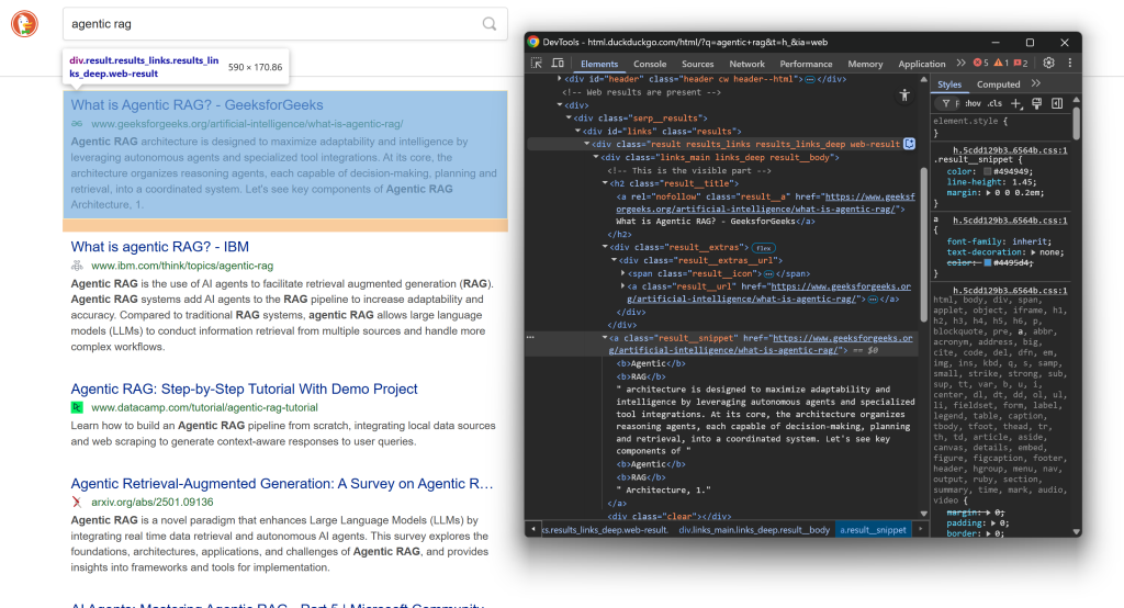 注意 SERP 元素的 HTML 结构