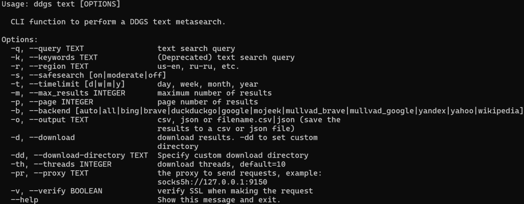 text --help 命令的结果