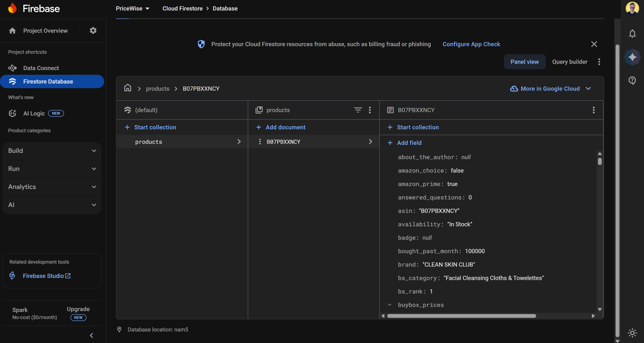 注意 Firestore 数据库中的新记录