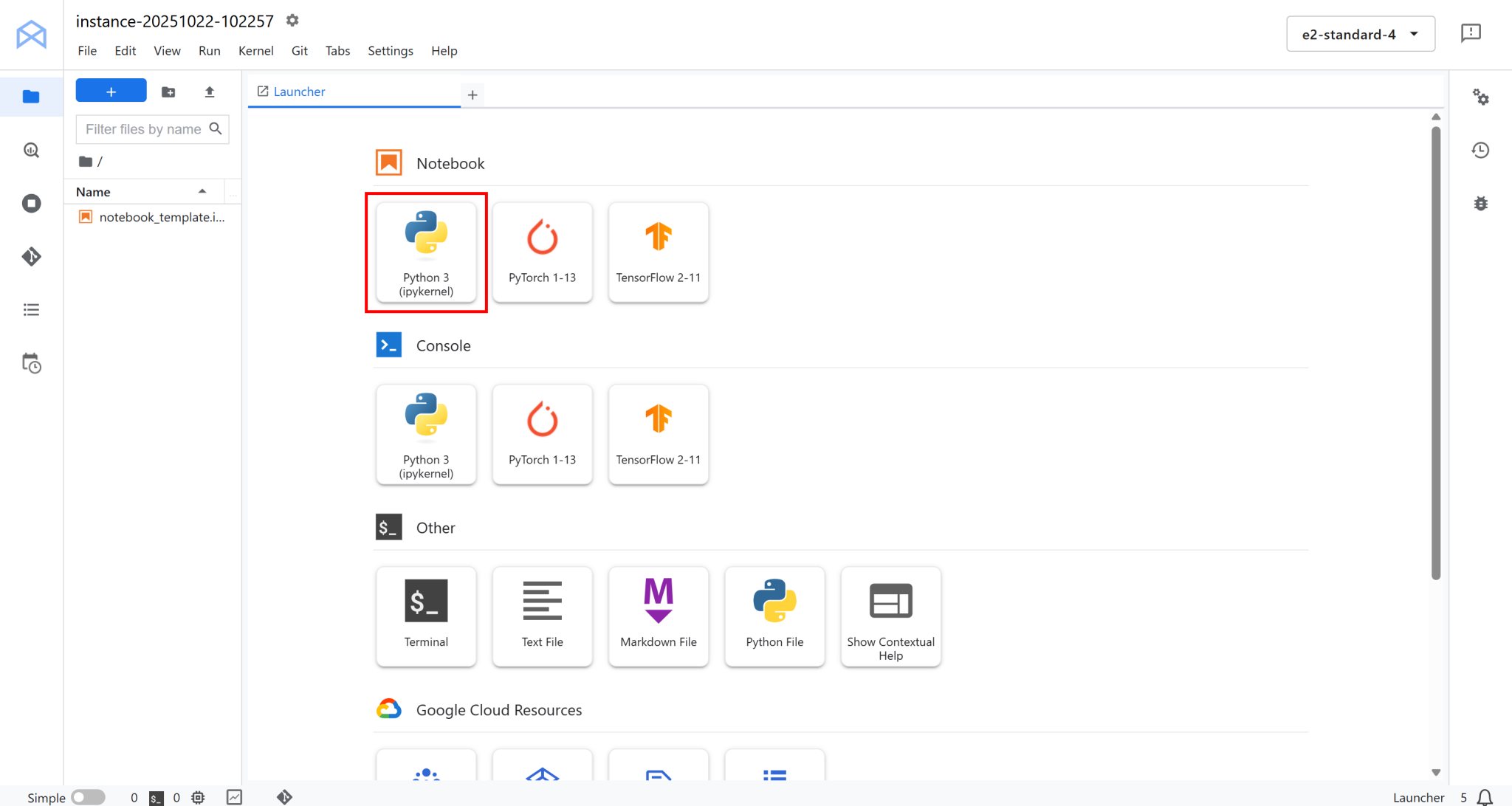 “Vertex AI 工作台”环境
