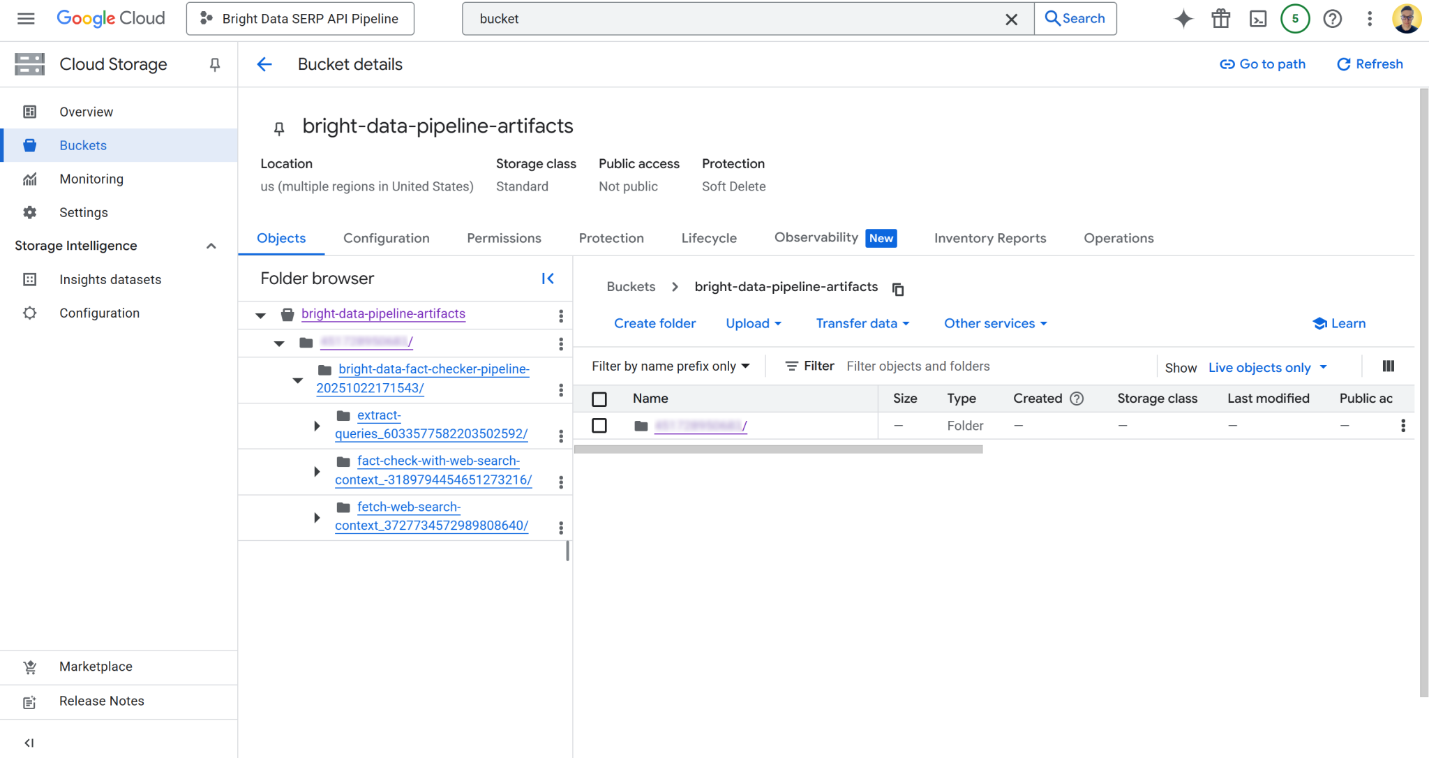 存储桶中与管道运行关联的文件夹
