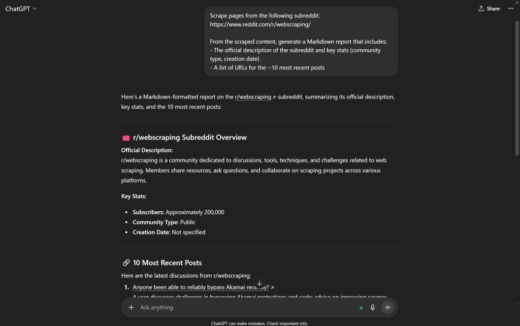 给定提示下的 ChatGPT 表现