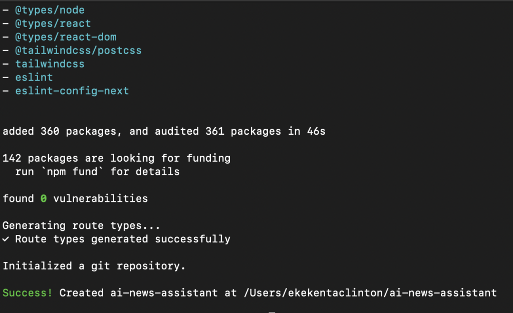 所有依赖安装成功,项目已创建