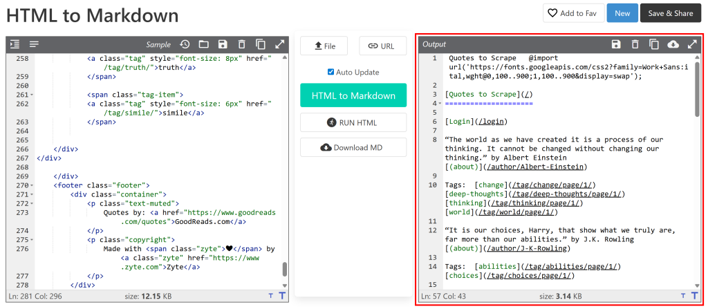 粘贴到 HTML 转 Markdown 转换器中的文本