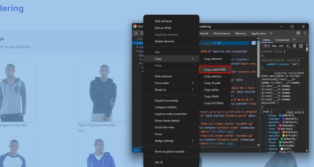 页面渲染后在 DevTools 中复制 HTML