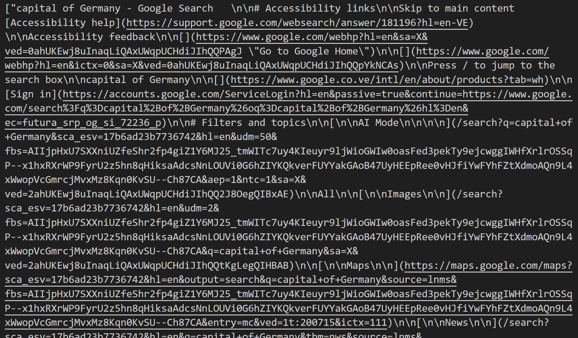 包含 Markdown 格式 SERP 的数组