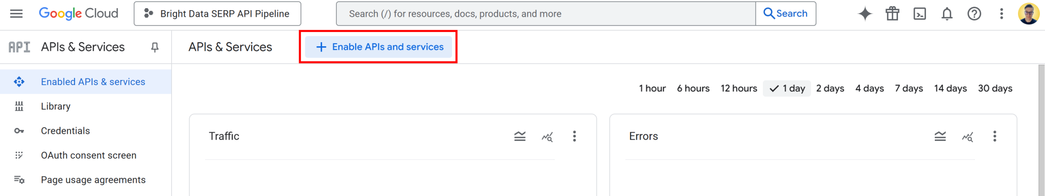 按下“启用 API 和服务”按钮