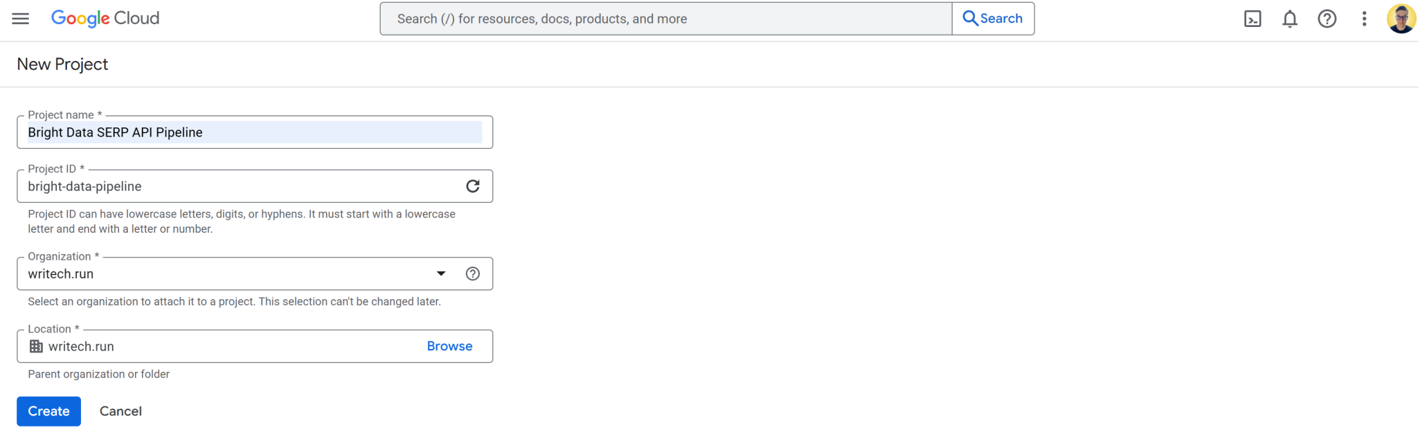 创建新的 Google Cloud 项目
